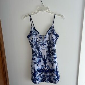 Elegant Blue Bodycon Patterned Women's Dress